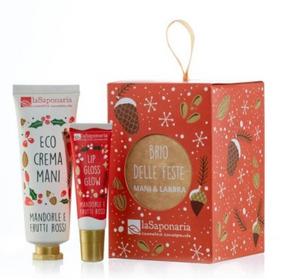 Lanterna Brio delle Feste – Crema Mani Mandorle e Frutti Rossi + Lip Gloss